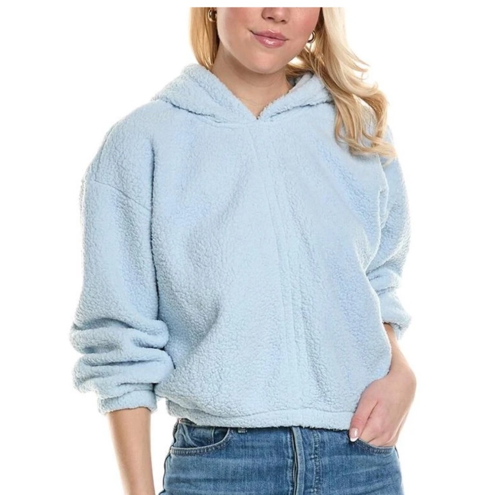 Stateside Sherpa Double Faced Cinched Hoodie Sweater Pale Powder Blue Size Large